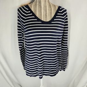 Gap Navy & White Striped V Neck Long Sleeve Top Size Small